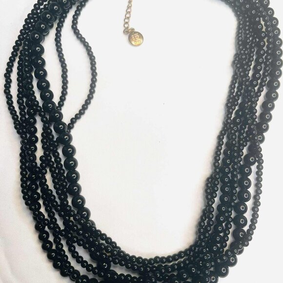 Vintage Joe Fresh Multi-Strand Black Bead Necklace, 7 Rows, Bronze Hardware, 50– - Picture 2 of 9